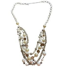 Avon Fabulous Pearlesque‎ Silver Tone Pearl Bead Statement Necklace